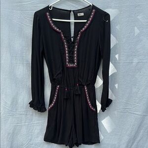 Hollister Black Shorts Romper with Pink Embroidery